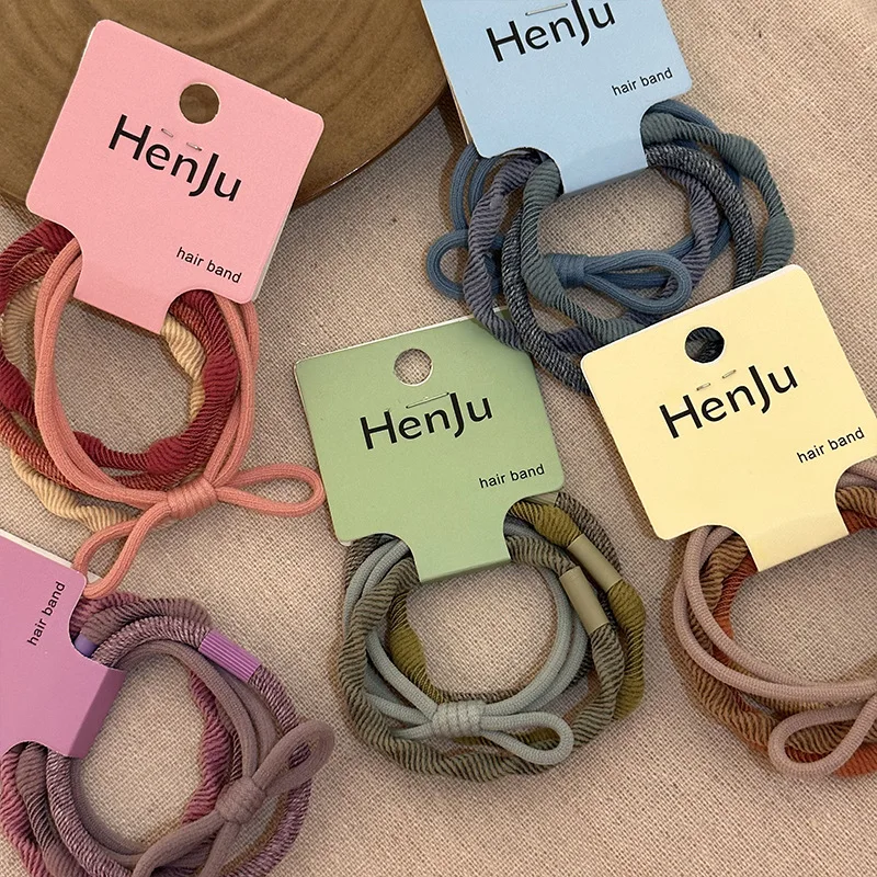 Girl's 5-Piece Candy Color Basic Rubber Band Hair Band Head Rope Headdress Korean Simple Tied-up Hair Elastic Hair String Suit