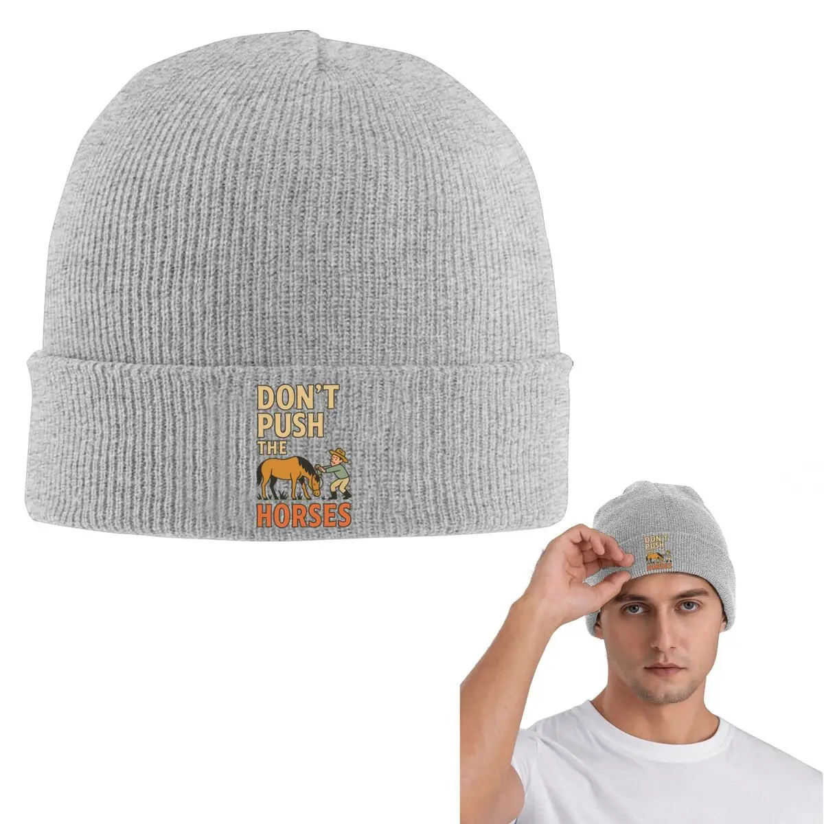 Don't Push The Horses Warm Knitted Cap Hip Hop Bonnet Hat Autumn Winter Outdoor Beanies Hats for Unisex Adult