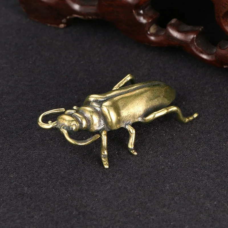 1 PC Tea Pet Hand Fidget Antiqued Solid Brass Beetle Figurines Small Ornament Study Office Desk Craft Home Decoration Accessory