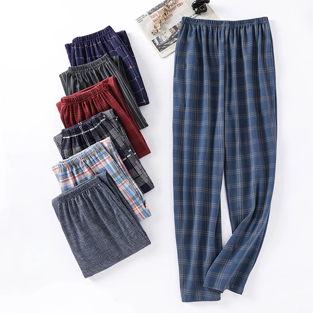 Casual Plaid Pants 4XL Sleepwear Men\'s Pajama Pants Spring Summer Cotton Trousers for Men Pajamas Male Comfortable Home PJ Pants