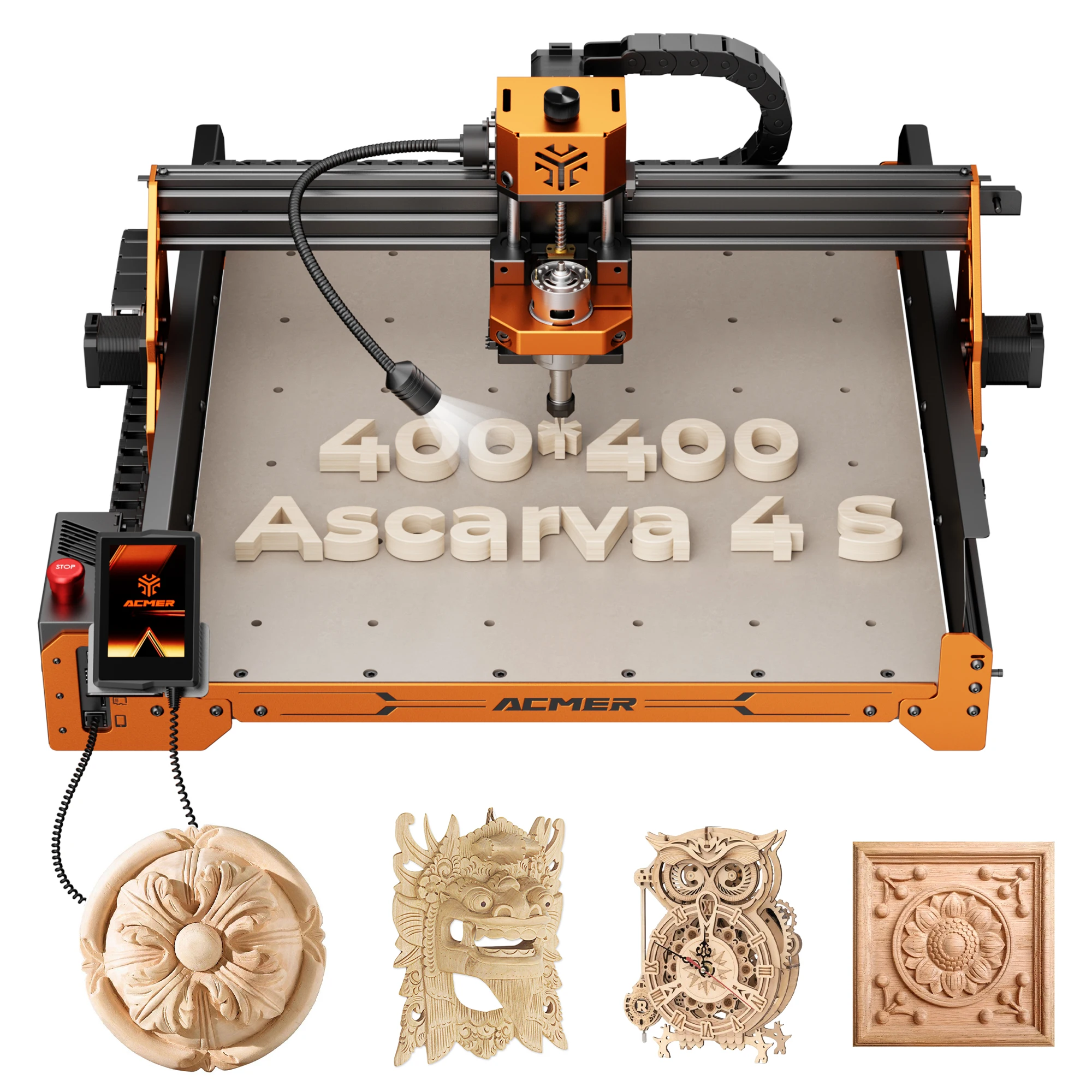 ACMER 4 S 70W CNC Router Machine 3 Axis Control LED Touchscreen Emergency-Stop Upgradable For Wood Plastic Acrylic 400*400*80mm