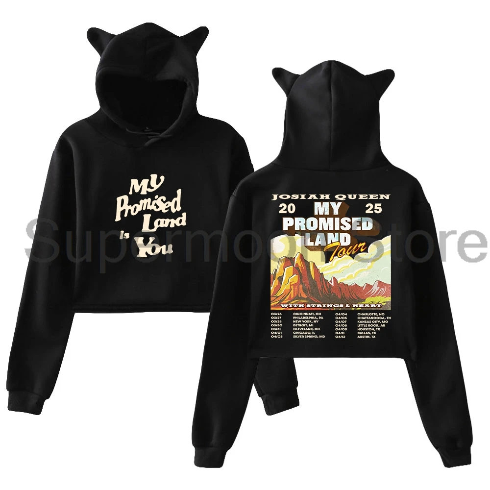 

Josiah Queen My Promised Land Tour 2022, толстовка с капюшоном, женские толстовки с кошачьими ушками, укороченный топ с длинными рукавами, женская одежда