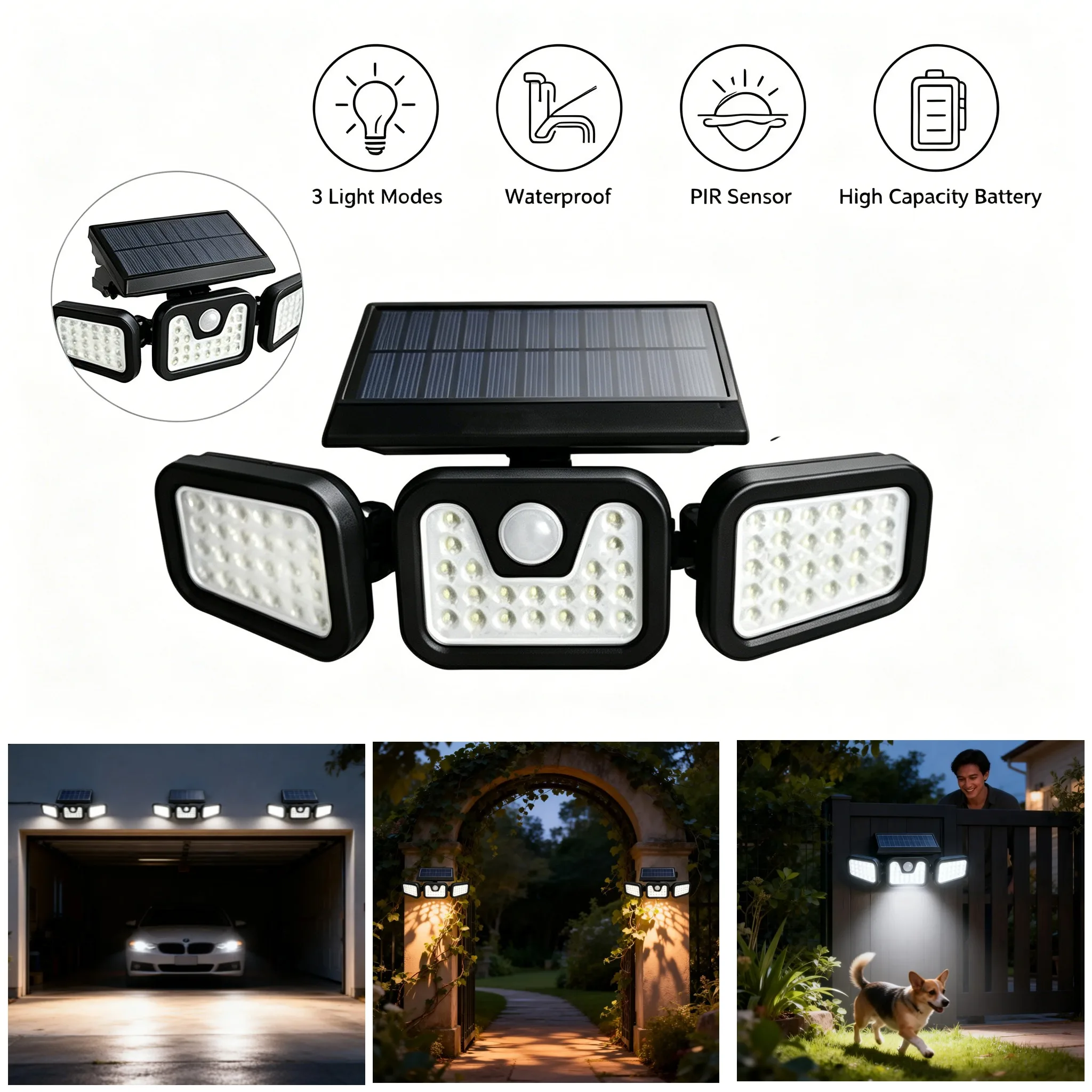 

Outdoor Solar Security Light Motion Sensor 270° Human Detection Adjustable Head IP65 Waterproof Garden Garag Solar Wall Lamp