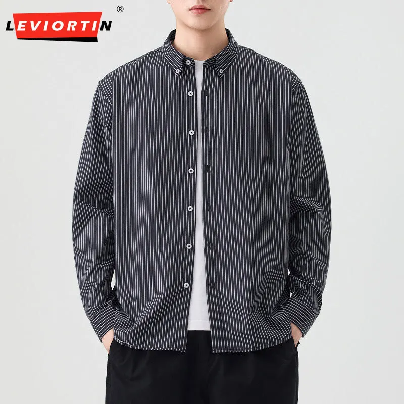

2025 Spring and Autumn Men's Fashion Trendy Versatile Striped Shirt Casual Skin friendly Soft Loose Long Sleeve Top C2036