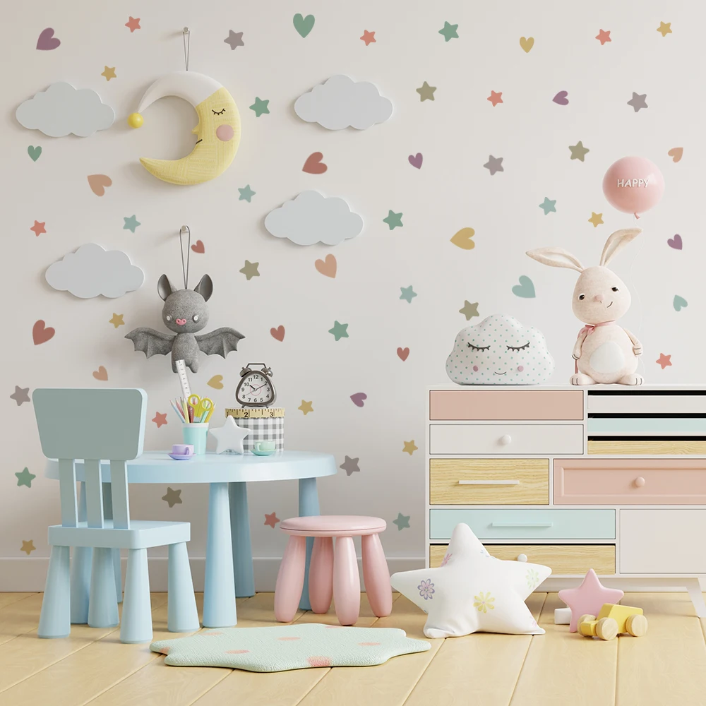 Small Fresh color DIY Wall Stickers for Display Cabinet Window Refrigerator Tile Glass Decor Art Removable Hearts Stars Decals
