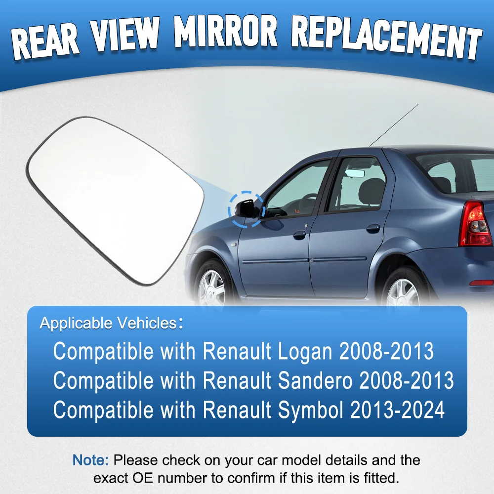 

Left / Right Heated Side Convex Rearview Mirror Glass For Renault Logan Sandero 2008-2013 Symbol 2013-2024 6001549716,6001549717