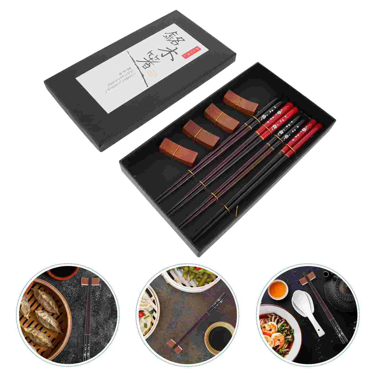 Chopsticks Set Flatware Rest and Wooden Holder Combination Home Portable Tableware with Case Reusable