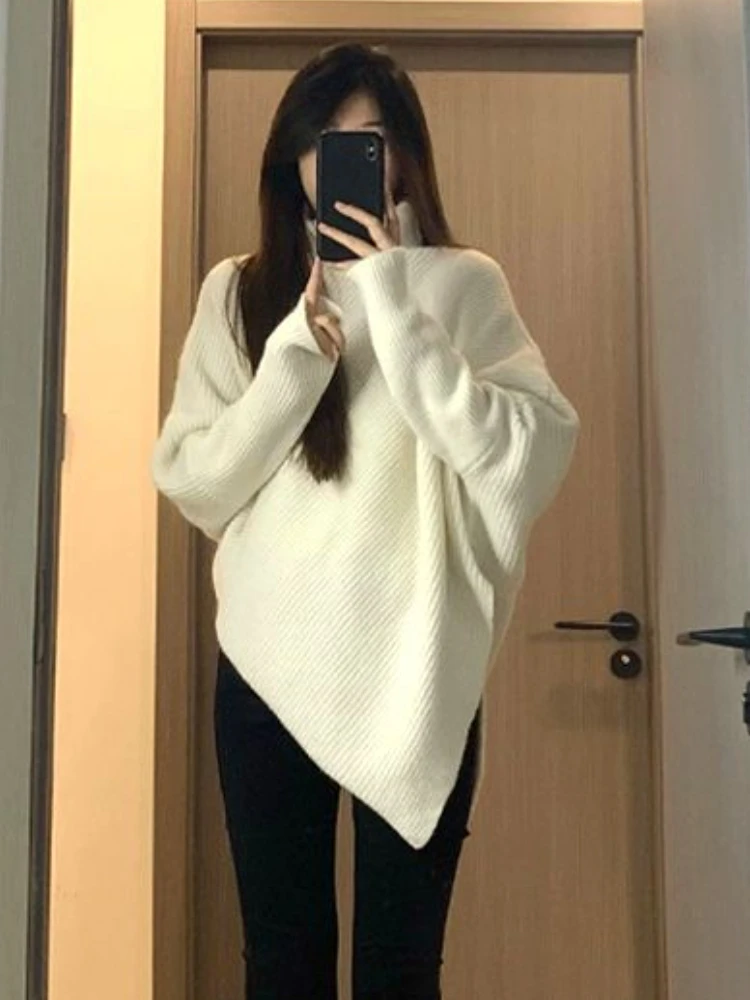 Pullovers Women Turtleneck Sweater  Baggy Minimalist Designer Elegant Personal French Fashion Gentle Pure Aesthetics Свитер Chic