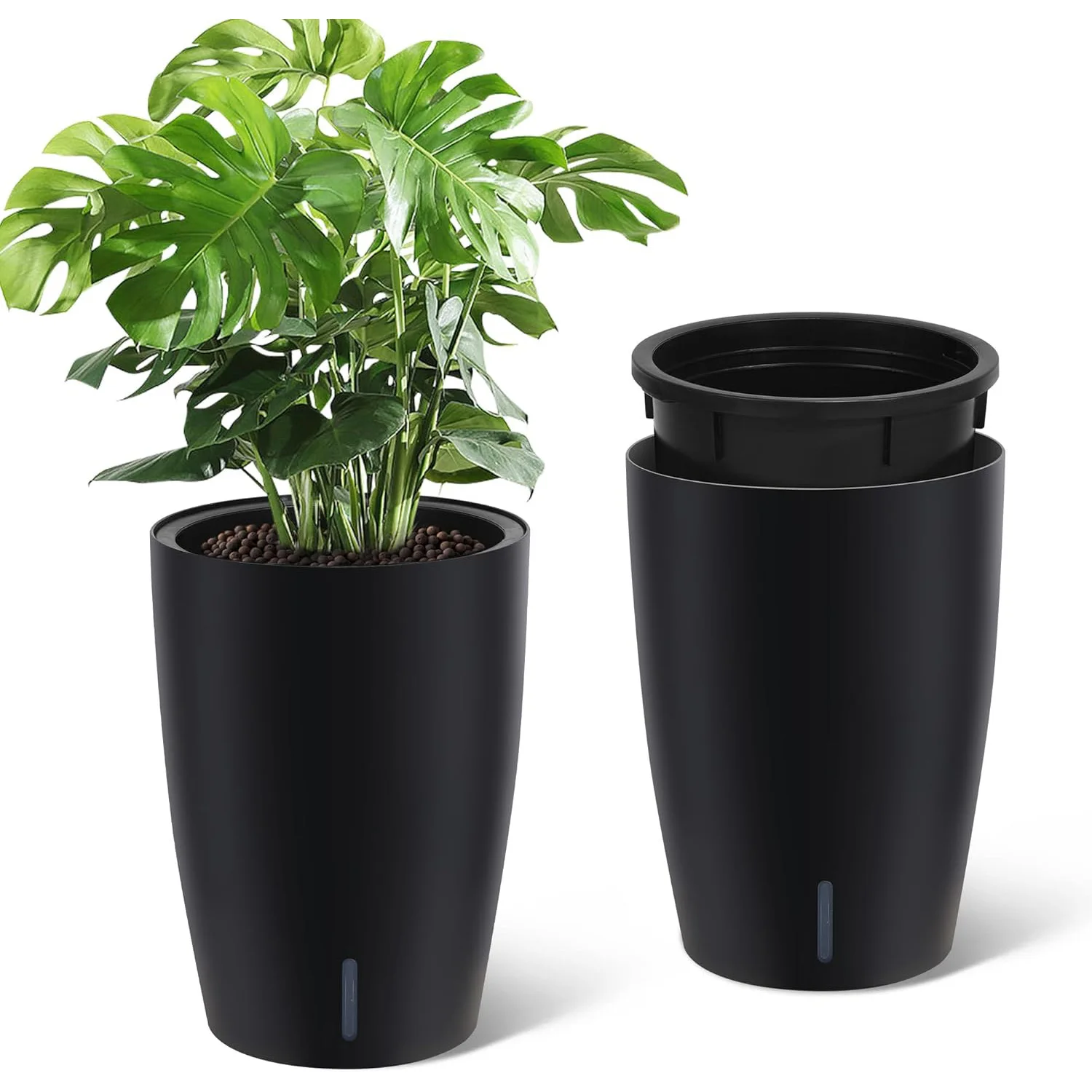 Jardinières lot de 2, Pots de fleurs pour plantes à arrosage automatique avec drainage intégré pour patio, porche, salon ou bureau à domicile