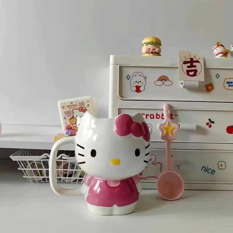 Kitty gato caneca kt cerâmica copo de água grande samll dos desenhos animados grande capacidade rosa copo de água xícara de chá bonito copo de água do agregado familiar