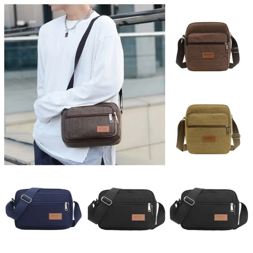 

Simple Multiple Layers Men's Crossbody Bag Large Capacity Lightweight Canvas Bag Durable Outdoor Small Square Bag Sport