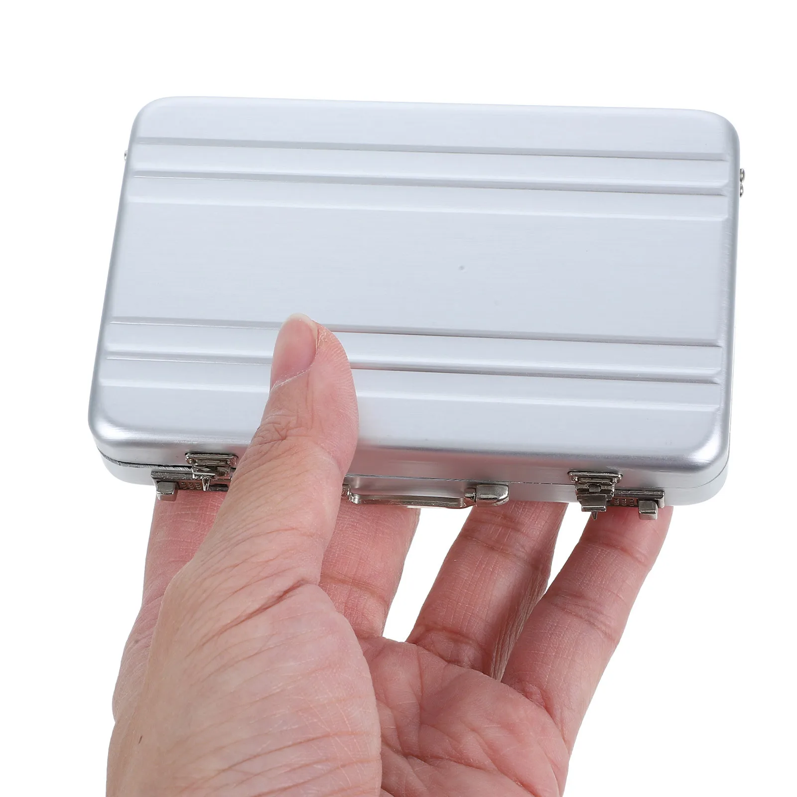 Business Card Storage Box Aluminum Alloy Compact Briefcase Style Cards Organizer Portable Business Cards Holder Desktop Office