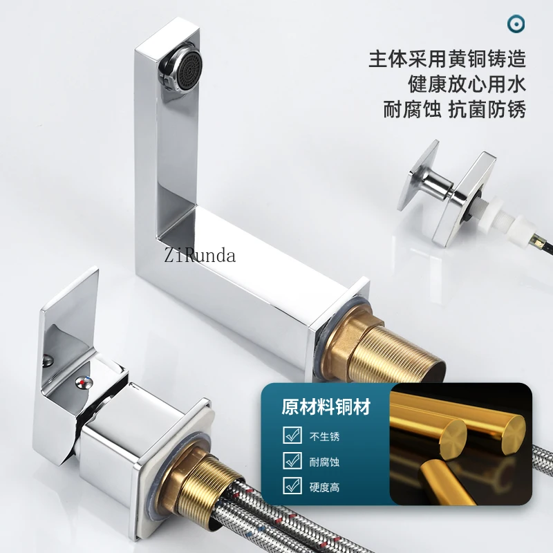 wash basin three-hole sitting split switch pull down water basin hot and cold faucet three-piece set