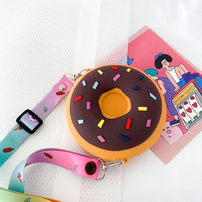 Bolso bandolera de silicona con dibujos animados para niños y mujeres, Cartera de Donut de arcoíris, bolso cruzado para bebé