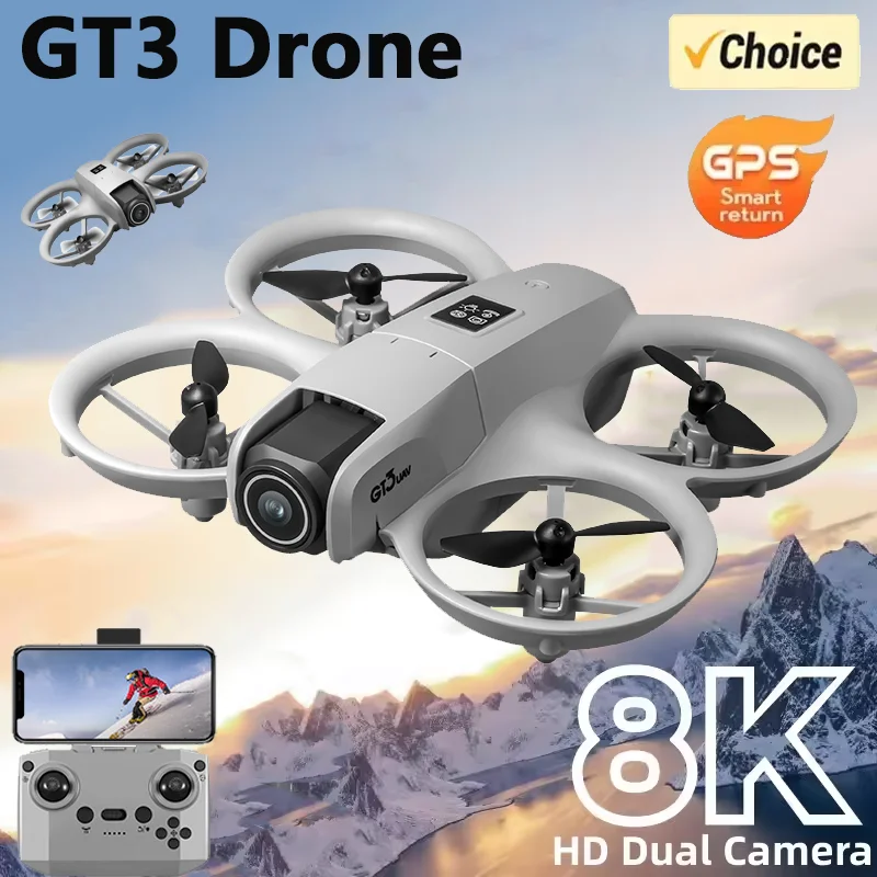 New GT3 Optical Flow Localization Drones Wide Angle HD 8K Dual Camera Height Hold RC Obstacle Avoidance Foldable Quadcopter Toys