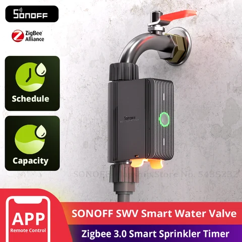 Válvula de Água Inteligente SONOFF SWV Zigbee 3.0 IP55, Controlador de Irrigação para Casa, Compatível com EWeLink, Alexa e Google.