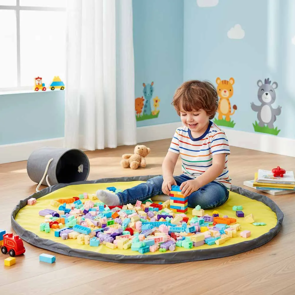 سلة تخزين ألعاب قابلة للطي مع رباط للإغلاق، منظم دلو من القماش الكبير لطوب ليجو، مكعبات البناء وألعاب الأطفال #3