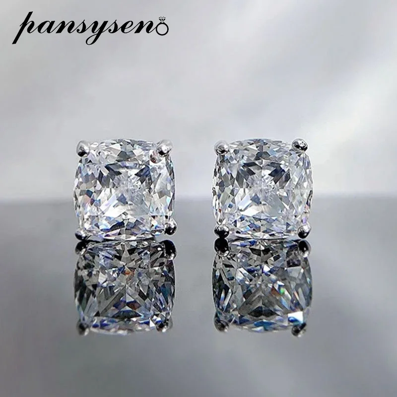 PANSYSEN Sparkling 925 Sterling Silver 7MM Simulated Moissanite Diamonds Wedding Engagement Stud Earrings Fine Jewelry Wholesale