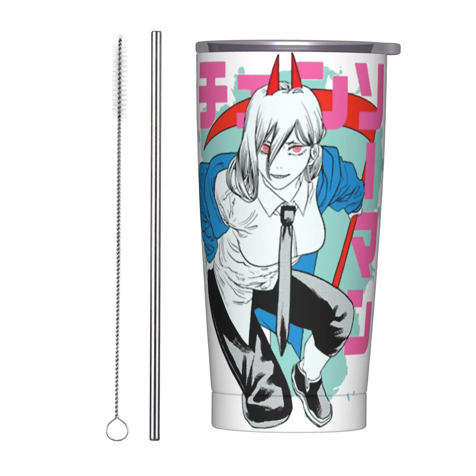 

Power Chainsaw Man Tumbler Vacuum Insulated Manga Anime Chainsawman Coffee Cups with Lid Straw School Mugs Water Bottle, 20oz
