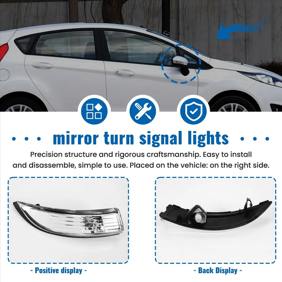 NCSMT Right Car Mirror Turn Signal Lights Door Wing Mirror Indicator Cover Light Repeater Housing for Ford Fiesta Mk8 2008-