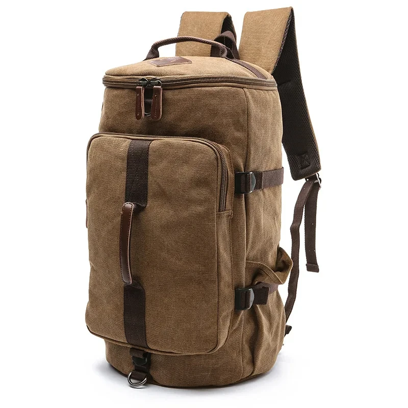 Mochila de lona de grande capacidade para homens, mochilas multifuncionais, mochilas cilíndricas de viagem ao ar livre para adolescentes