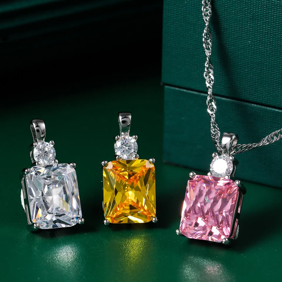 

Buyee 925 Sterling Silver Stone Pendant Chain Colored Crystal Necklace for Women Fashion Wedding Fine Jewelry Chain Gift