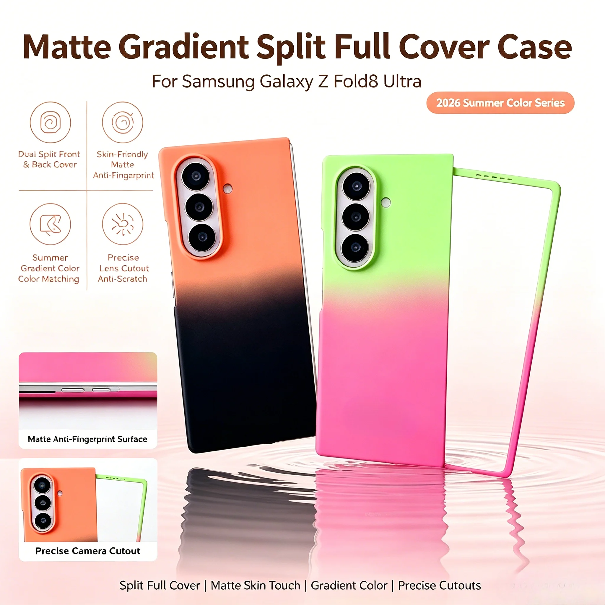 Stylish Matte Gradient Colorful Skin Feel Phone Case For Samsung Galaxy Z Fold 8 Ultra 7 6 5 4 3 Anti-drop Protection Back Cover