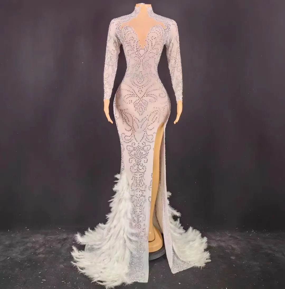 Elegante vestido de noche de lujo con diamantes de imitación, traje Sexy con cuello en V profundo, romántico, con abertura lateral, hasta el suelo, para boda, 2024