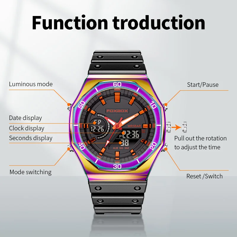 LIGE Brand FOXBOX Sport Fashion Quartz Mens Watch Dual Display Digital Casual 50M Waterproof Man Watch Clock Luminous Wristwatch