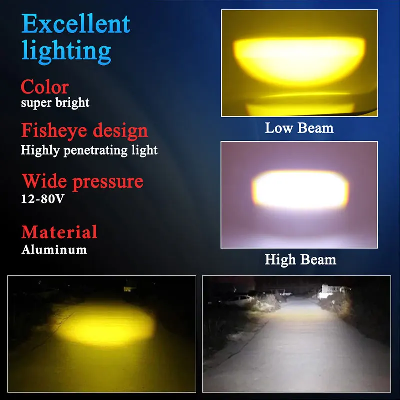 1pcs H4 led lamp ba20d led moto headlight h4 Led motorcycle spotlight motorcycle fog lights h6 ba20d led 12v 6000k white yellow image 5
