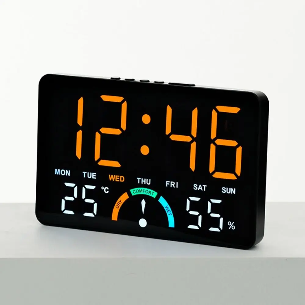 ساعة حائط إلكترونية جديدة مثبتة على الحائط تاريخ درجة الحرارة ساعات LED رقمية 12/24H DST عرض ساعة الطاولة لغرفة النوم #5