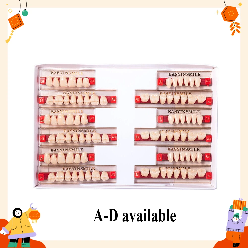 3 Sets/Box Dental Acrylic Resin Teeth 2 Layers Denture Full Mouth 28teeth S/M/L/XL A1 A2 A3 Stability Dentistry Material