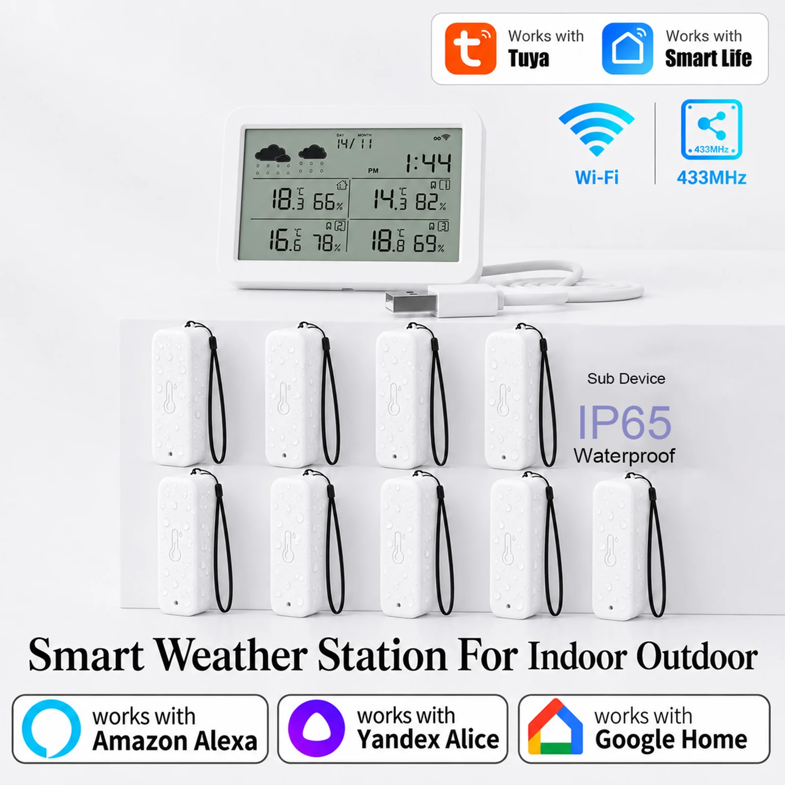 Tuya WiFi Weather Station RF433 IP65 Waterproof Outdoor Temperature Humidity Sensor Thermometer Hygrometer 2-9 Sub Devices