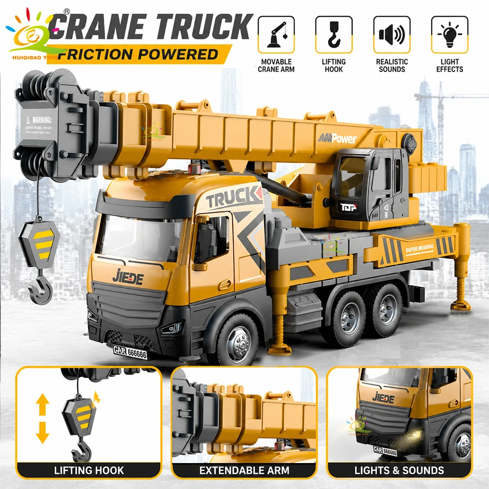 Inertia-Powered Crane Toy, Construction Vehicle with Lifting Hook, Truck with Movable Lifting Hook, Gift for Boys view 2