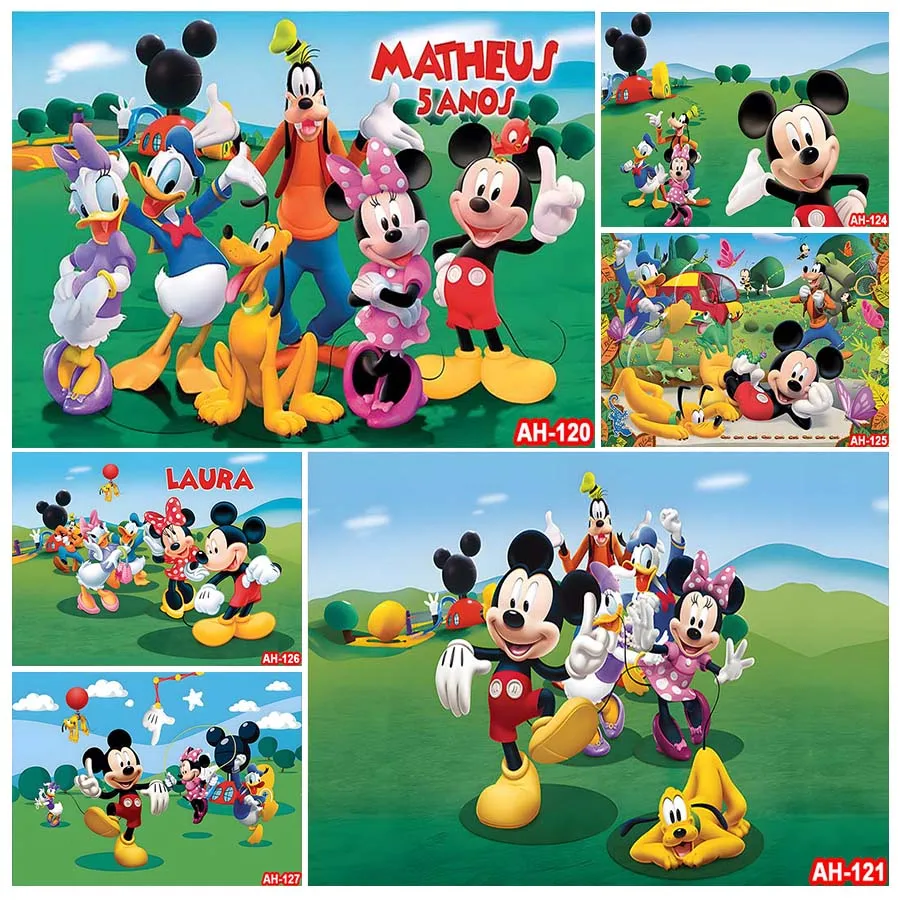 Fondos de vinilo de Mickey Mouse y sus amigos Clubhouse decoración de fiesta de cumpleaños para niños fondo de fotografía pancarta para Baby Shower