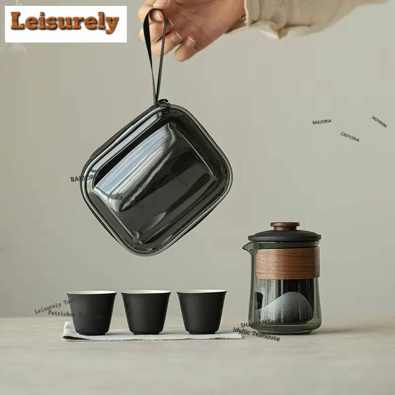Enjoy Travel Tea Set Kit Creative Teapot And Cup Set 1 Pot 3 Cups Tea Maker Organizer Portable Camping Handbag For Tea Supplies