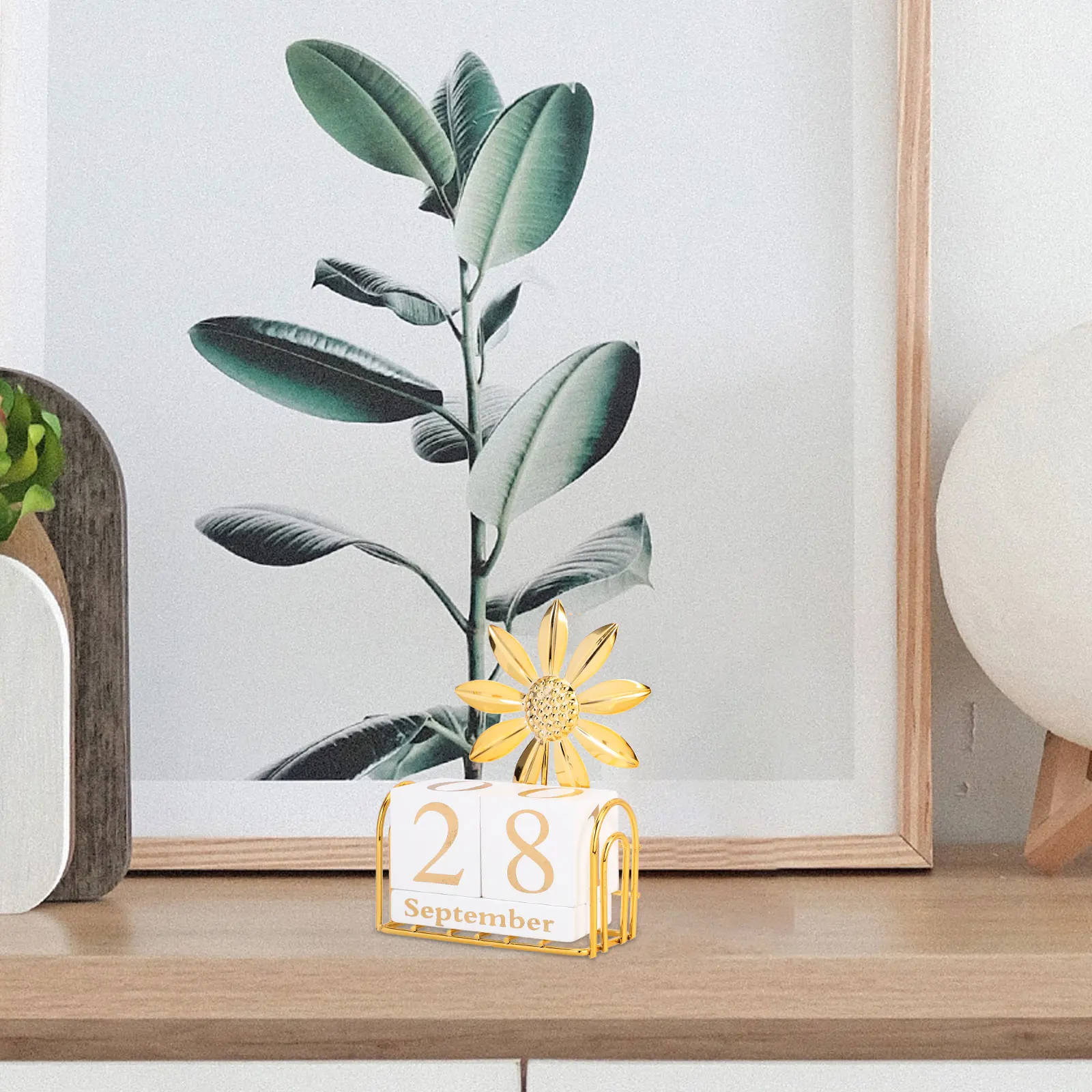 

Stylish Decorative Design Elegant Wood Desk Ornament Perpetual Household Office Supply Table Calendar Daily Use
