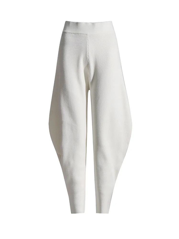 TWOTWINSTYLE Solid Minimalist Temperament Loose Pants For Women High Waist Knitting Irregular Bloomers Pant Female Fashion 2023