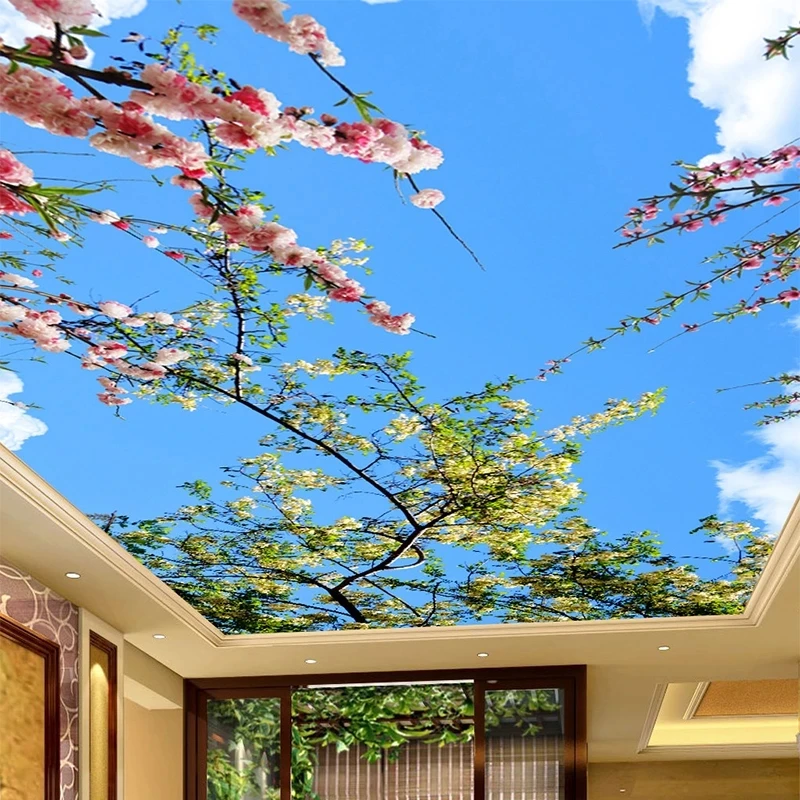 Custom Photo 3D Ceiling Wallpaper Peach Blossom Mural Home Decoration tree woods Living room sofa TV background wall restaurant