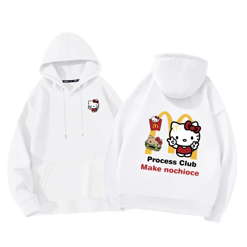 Hello Kitty Hoodie Women\'s Hoodie Spring and Autumn 2024 New Loose Oversize Women\'s Hoodie Top Cartoon Style Couple Hoodie Coat