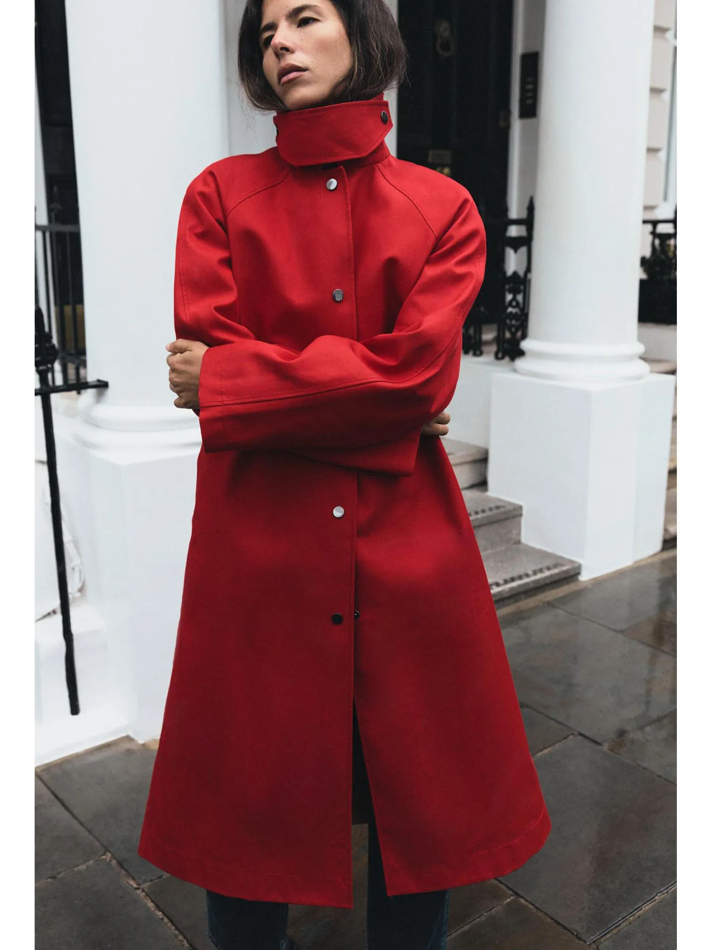 New Autumn Women's Street Style Long Sleeve Turn-down Collar Single Row Multi-Buckle Mid-Length Coat Jacket 3811245