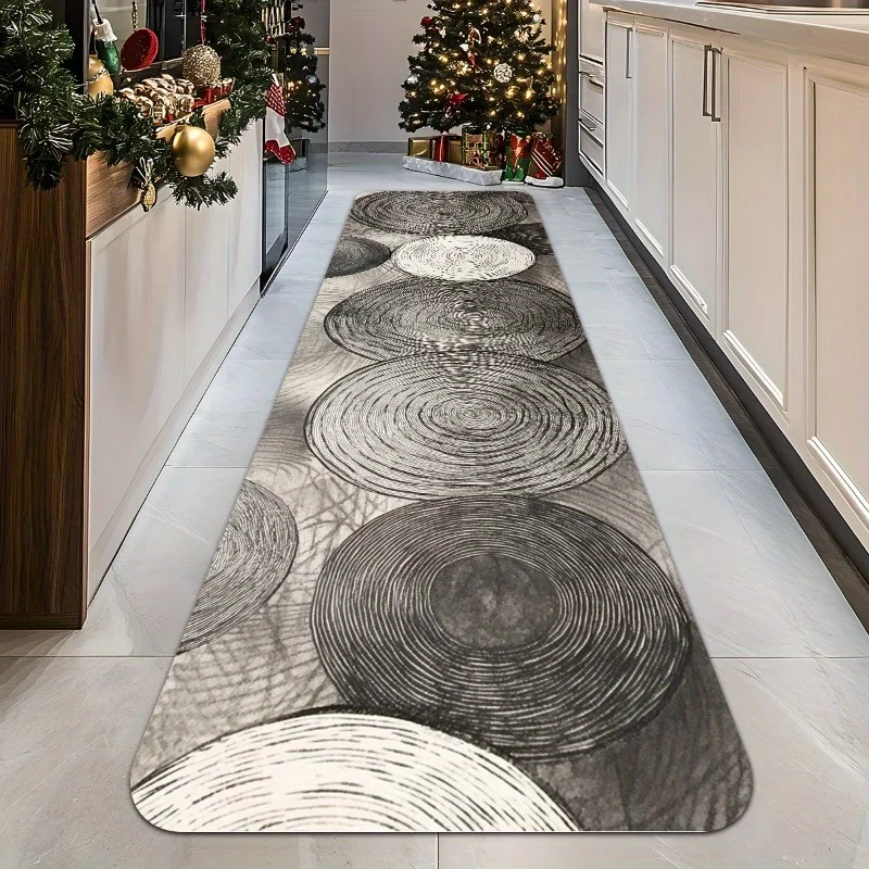Rustic Tree Stump Annual Ring Runner Rug, Realistic Wood Slice Pattern Non-Slip Absorbent Floor Mat for Living Room Corridor