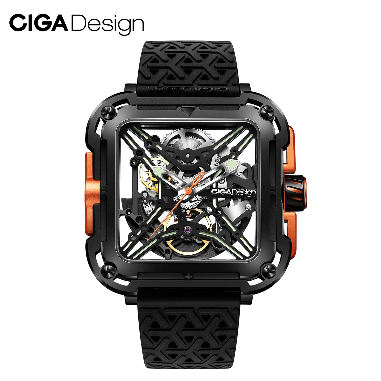 CIGA Design Skeleton Automatic Watch Men X Series SUV Luminous Shock Resistant Square Mechanical Wrist Watches reloj hombre