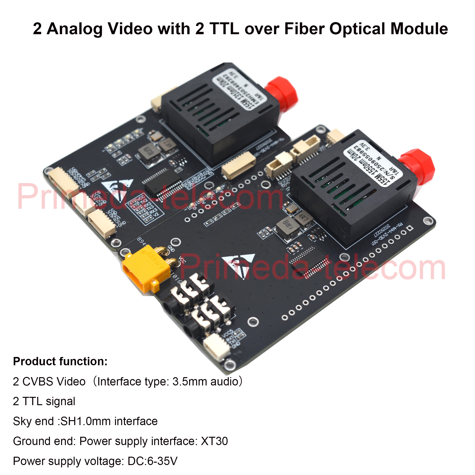 2 Analog Video with 2 TTL CRSF/SBUS over Fiber Optical Transceiver Module,3.5mm Audio interface for Video Singlemode 20Km A set