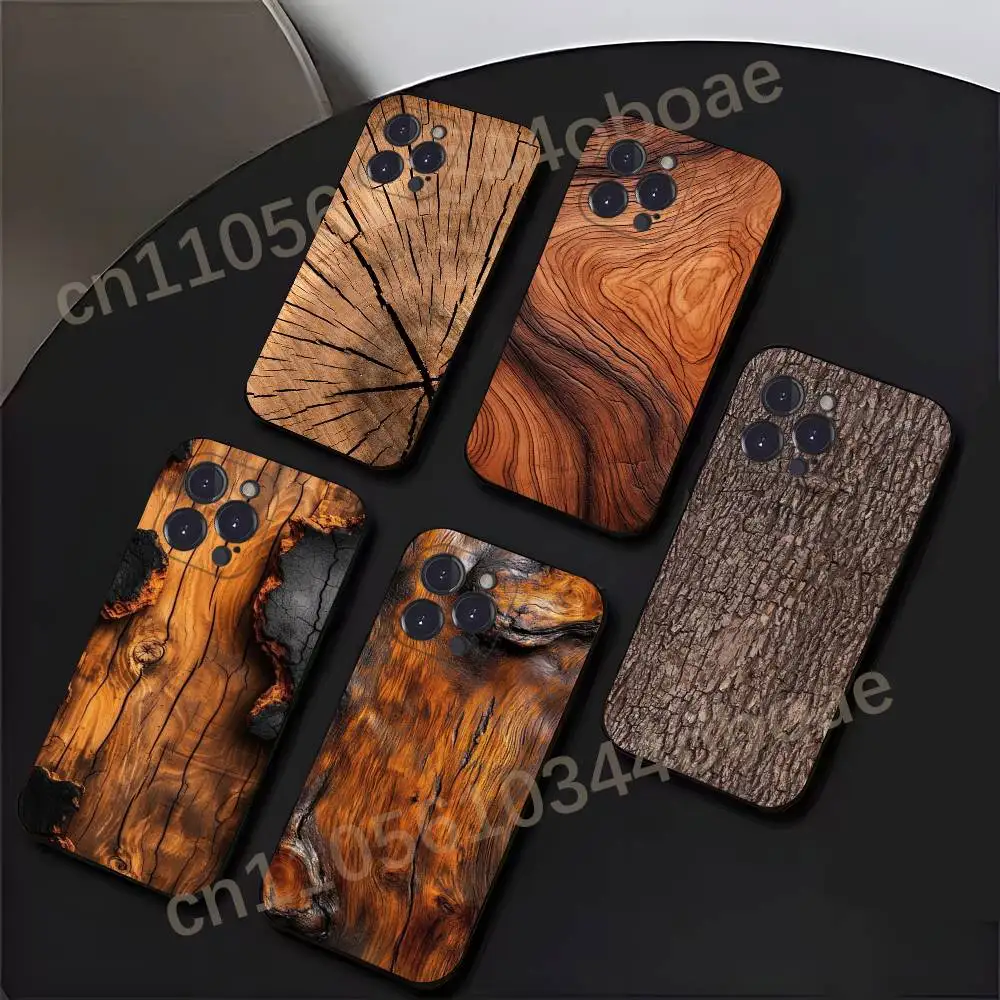 

Natural Wood Phone Case For iPhone 17,16,15,14,13,12,11,Pro,Max,Plus Soft Black Cover