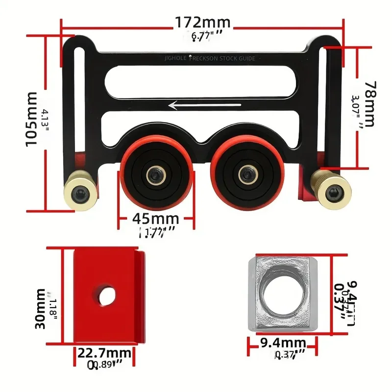 Woodworking Table Saw Stock Rail Double Universal Feather Plate with Sliding Block Double Wheel One Way Bearing Press