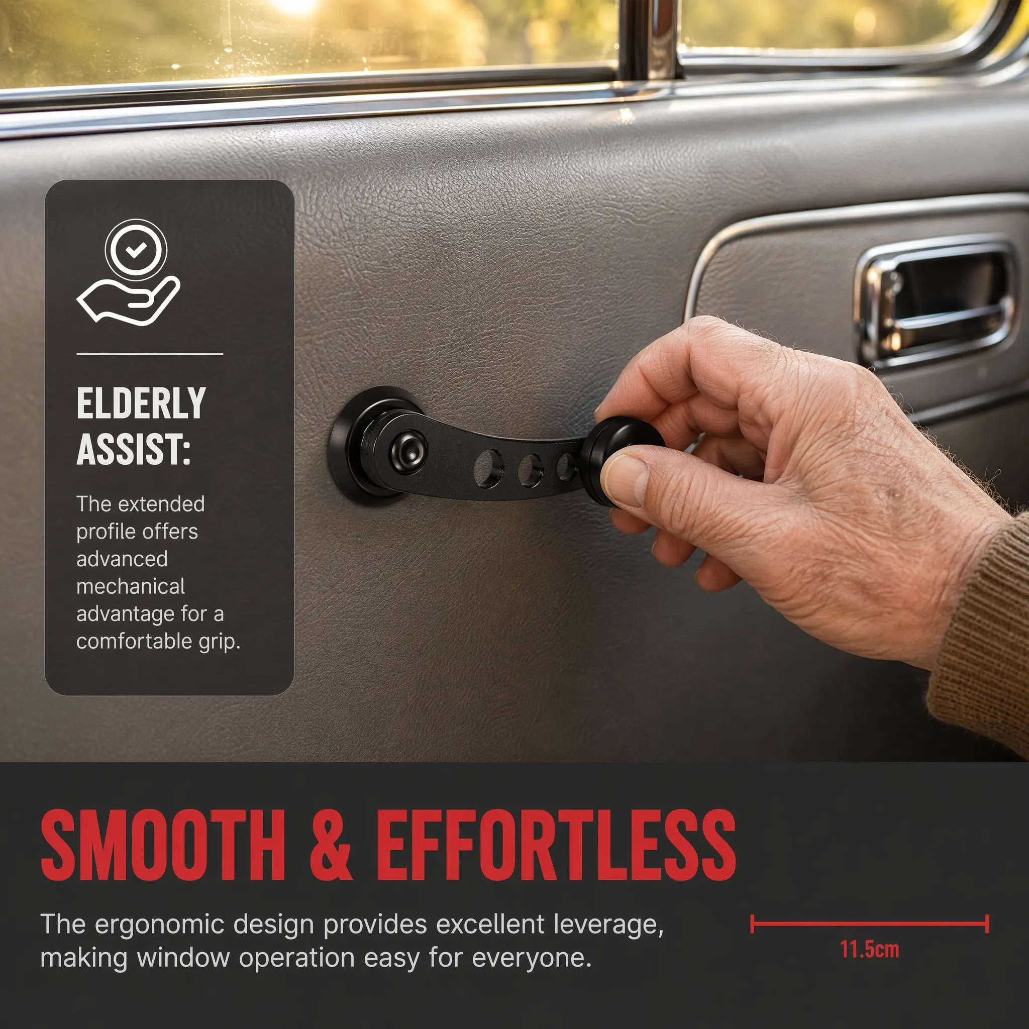 1Set Sturdy Aluminum Car Window Shake Handle Universal Door Crank Winder Rocker Kit for Manual Windows Replacement Black
