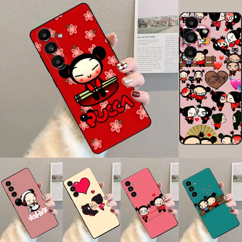 Cute Pucca G-Garu  Phone Case For Samsung S24,23,22,30,21,10,9,Ultra,Plus,Lite,FE,Soft Silicone Black Cover