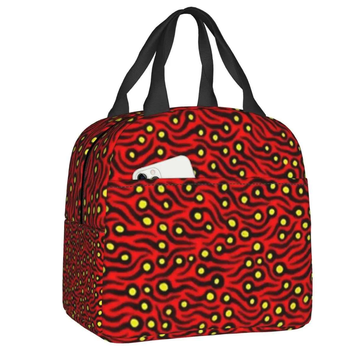 

Dot Red Colour Yayoi Kusama Insulated Lunch Bag for Women Waterproof Japanese Art Cooler Thermal Lunch Box Office Picnic Travel