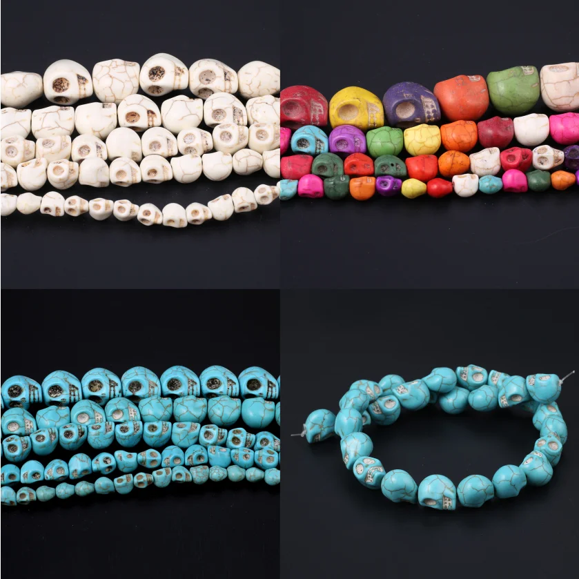 Skeleton Shaped Carving Natural Stone Blue White Colored Turquoise Through-hole Bead Jewelry Making DIY Necklace